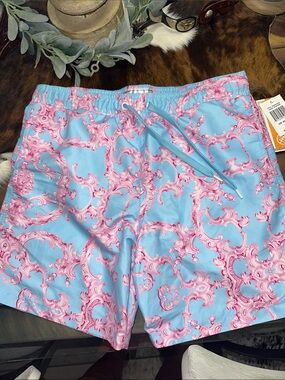 NWT Baroque Gold Men's Light Blue & Pink Patterned Swim Trunks